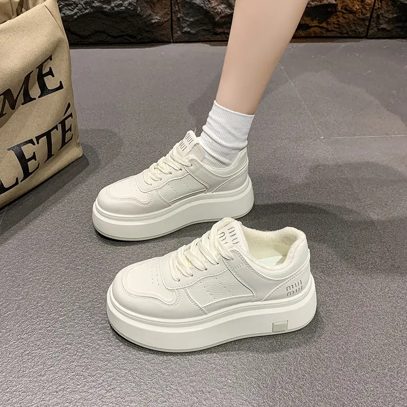 Women's Thick Leather White Sneakers Small 2025 - Image 5