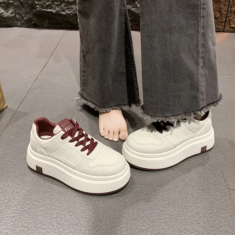 Women's Thick Leather White Sneakers Small 2025 - Image 6