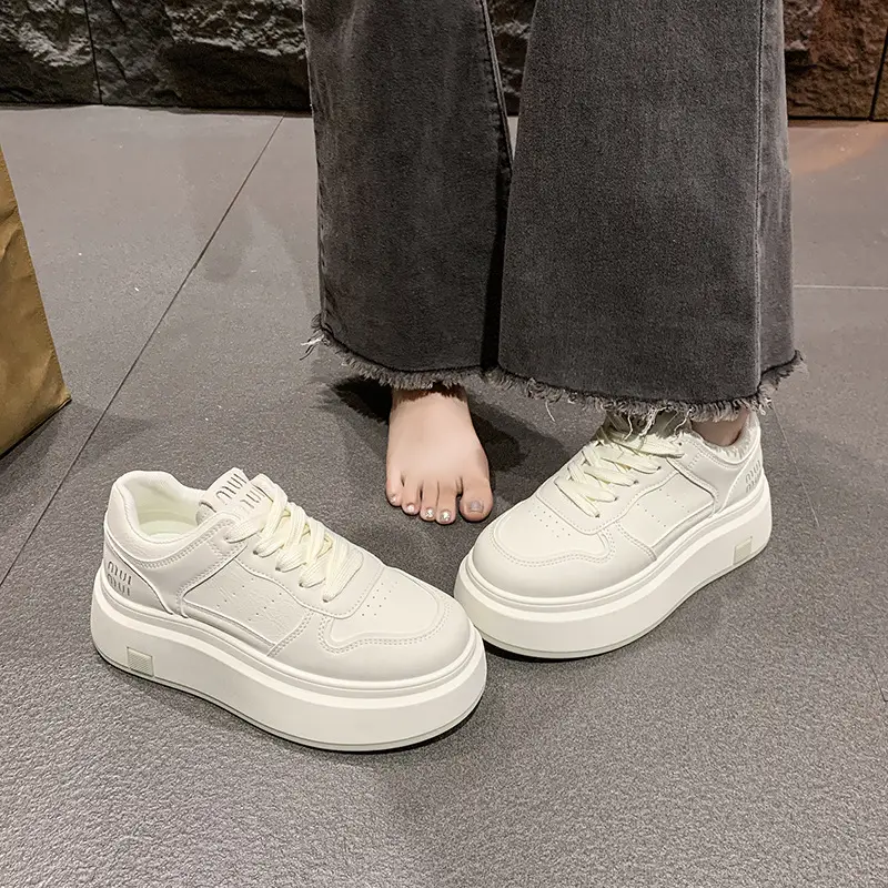Women's Thick Leather White Sneakers Small 2025 - Image 7