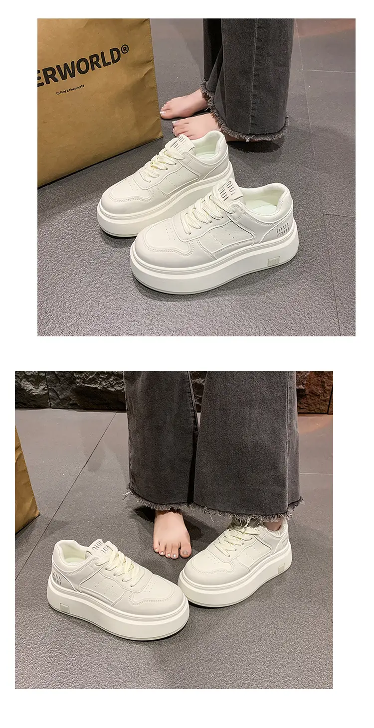 Women's Thick Leather White Sneakers Small 2025 — feature 12