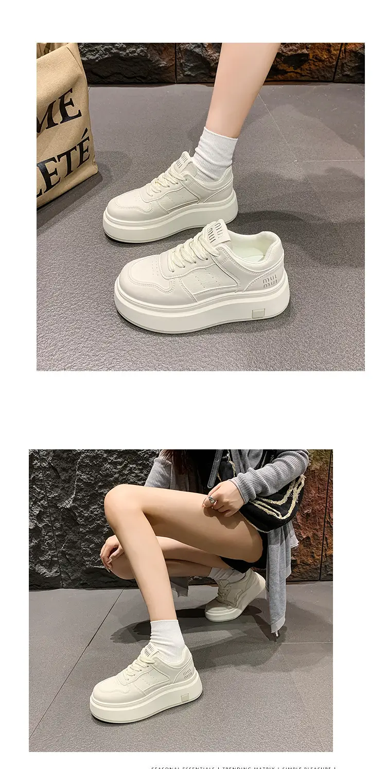 Women's Thick Leather White Sneakers Small 2025 — feature 13