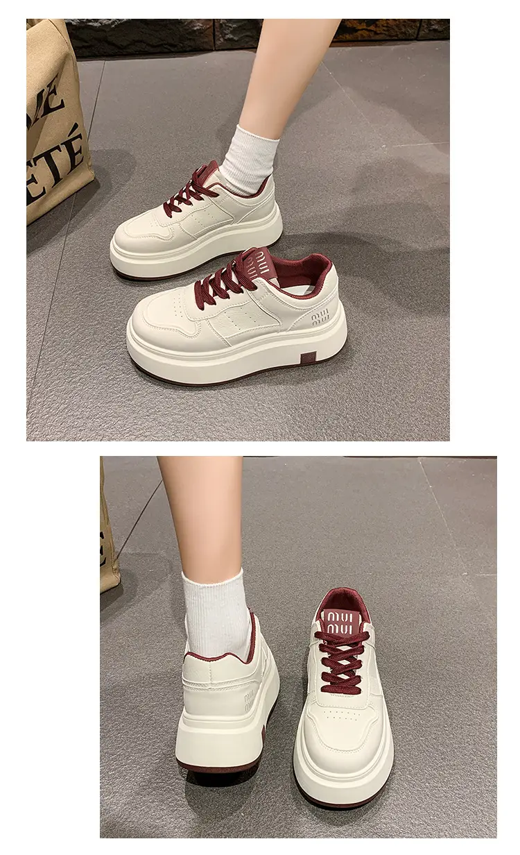 Women's Thick Leather White Sneakers Small 2025 — feature 5