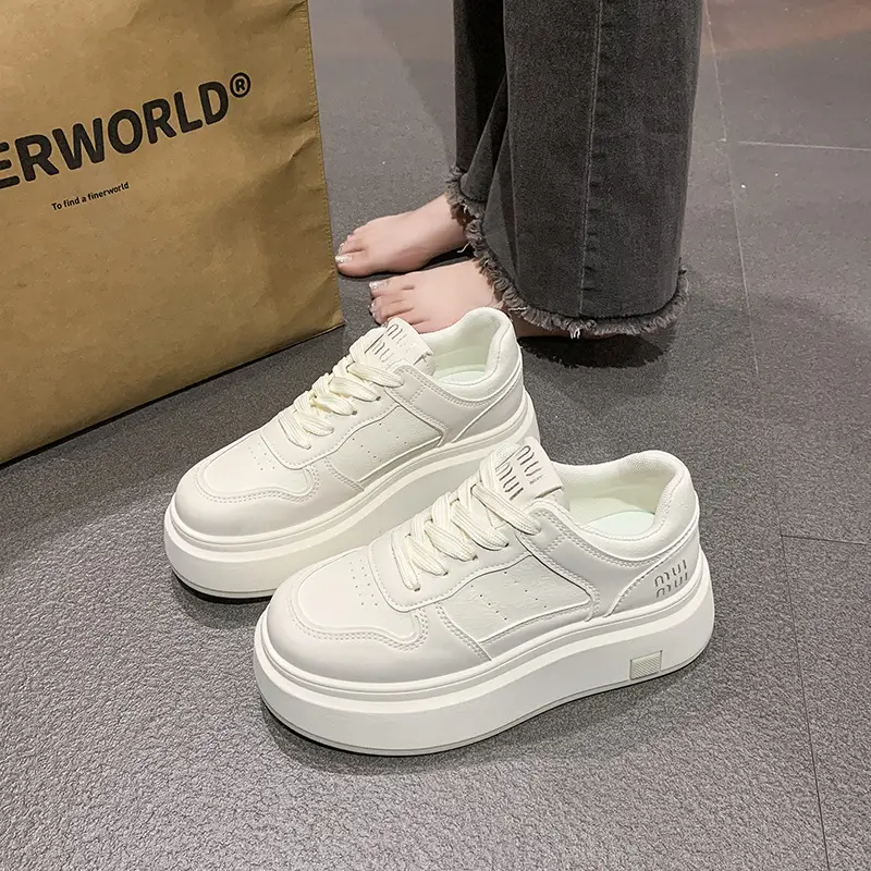 Women's Thick Leather White Sneakers Small 2025 - Image 3