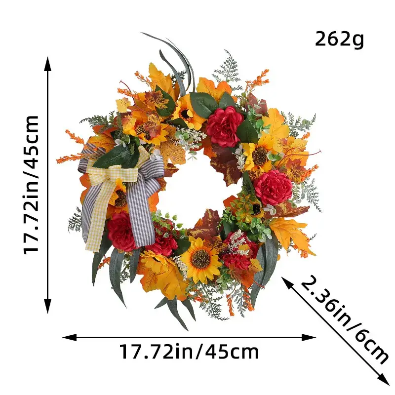 Thanksgiving Wreath Wrought Iron Bow Rattan Decor 262g - Image 5