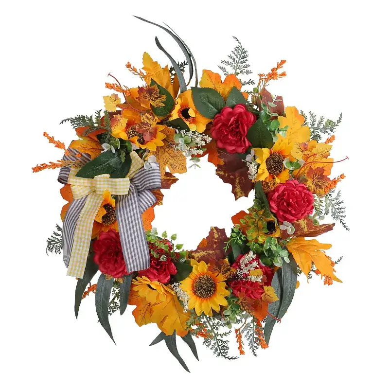 Thanksgiving Wreath Wrought Iron Bow Rattan Decor 262g - Image 6