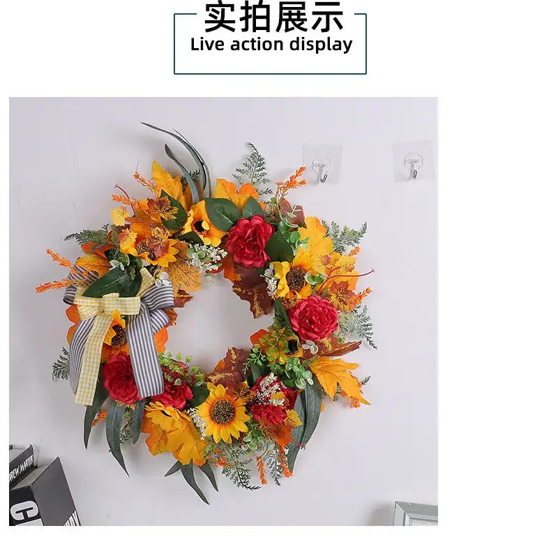 Thanksgiving Wreath Wrought Iron Bow Rattan Decor 262g — feature 10