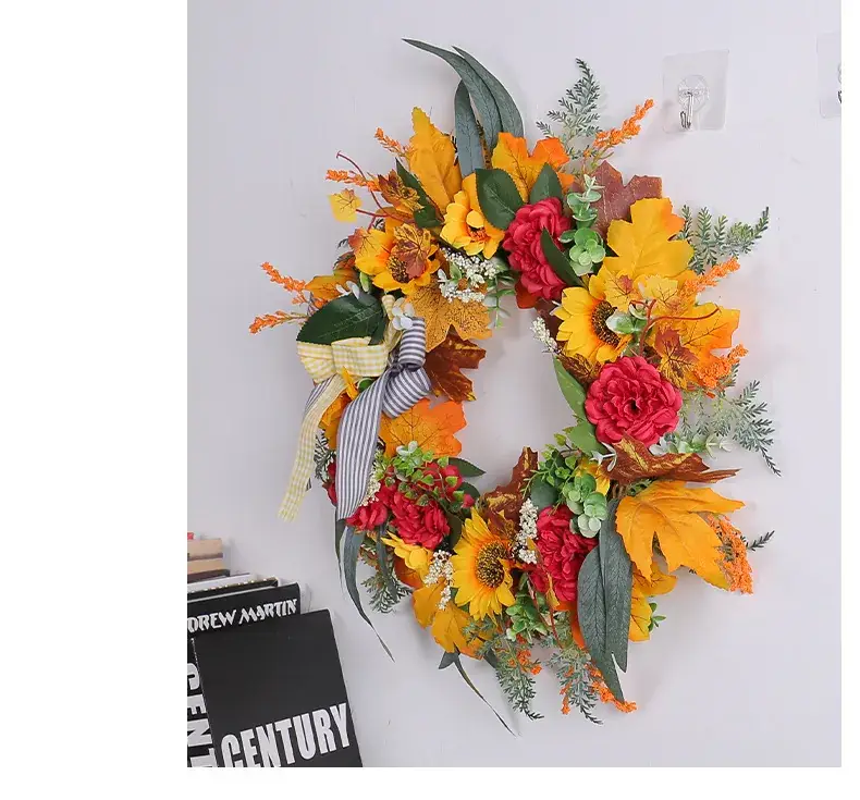 Thanksgiving Wreath Wrought Iron Bow Rattan Decor 262g — feature 11