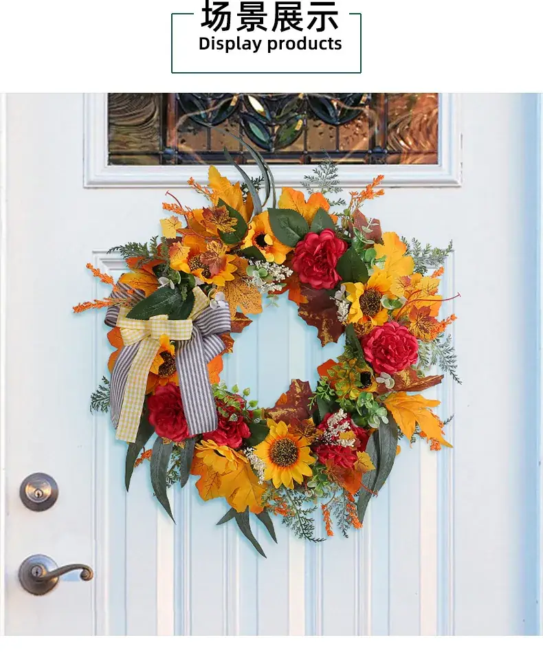 Thanksgiving Wreath Wrought Iron Bow Rattan Decor 262g — feature 4