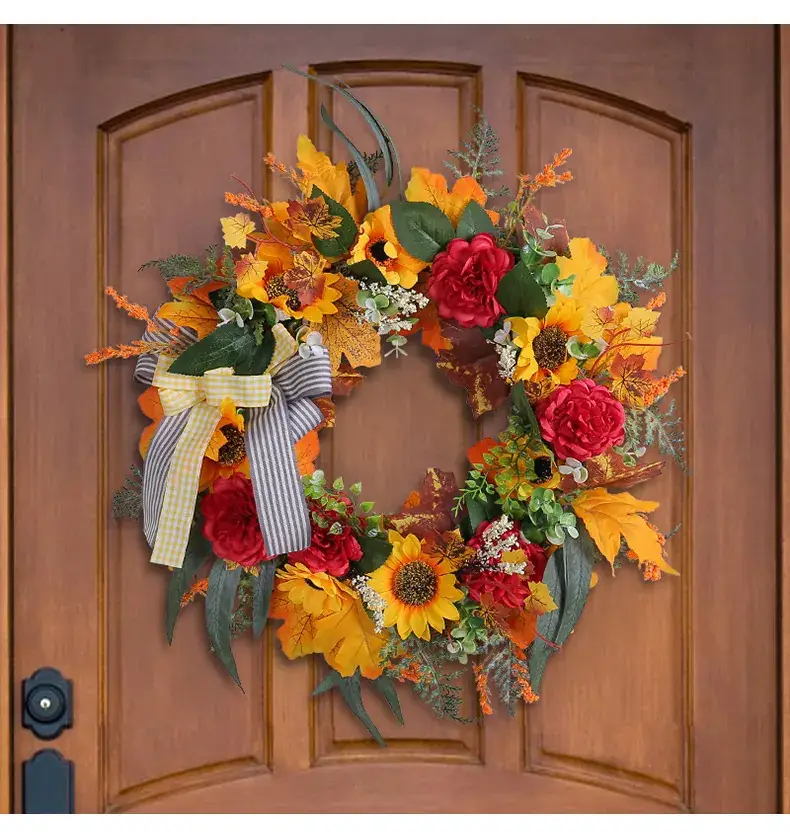 Thanksgiving Wreath Wrought Iron Bow Rattan Decor 262g — feature 8