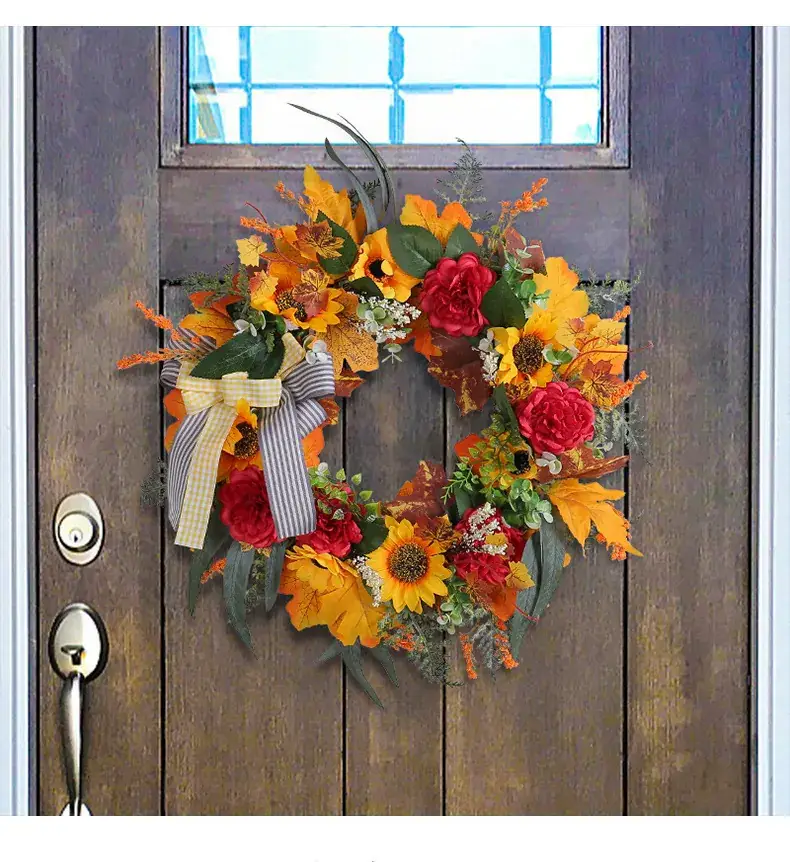 Thanksgiving Wreath Wrought Iron Bow Rattan Decor 262g — feature 9
