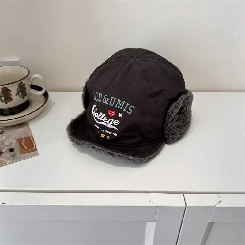 Women's Fleece Ear Cap Winter Warm Retro Black - Image 2