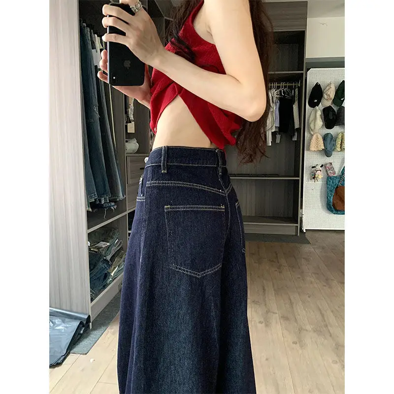 Dark Blue Wide Leg Jeans with High Waist Slim Fit - Image 3