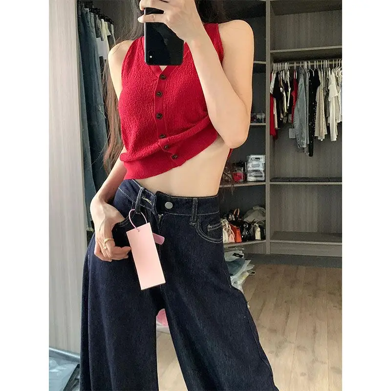Dark Blue Wide Leg Jeans with High Waist Slim Fit - Image 4