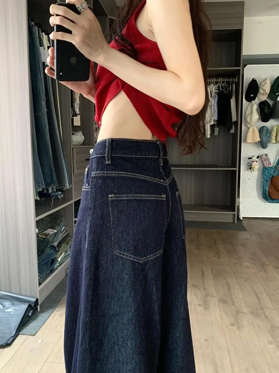 Dark Blue Wide Leg Jeans with High Waist Slim Fit — feature 3