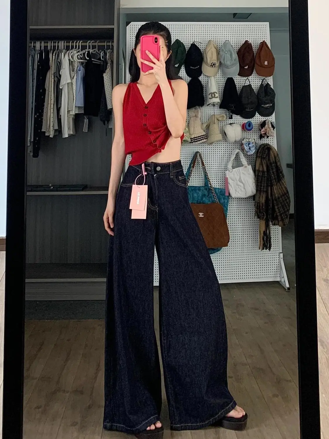 Dark Blue Wide Leg Jeans with High Waist Slim Fit — feature 6