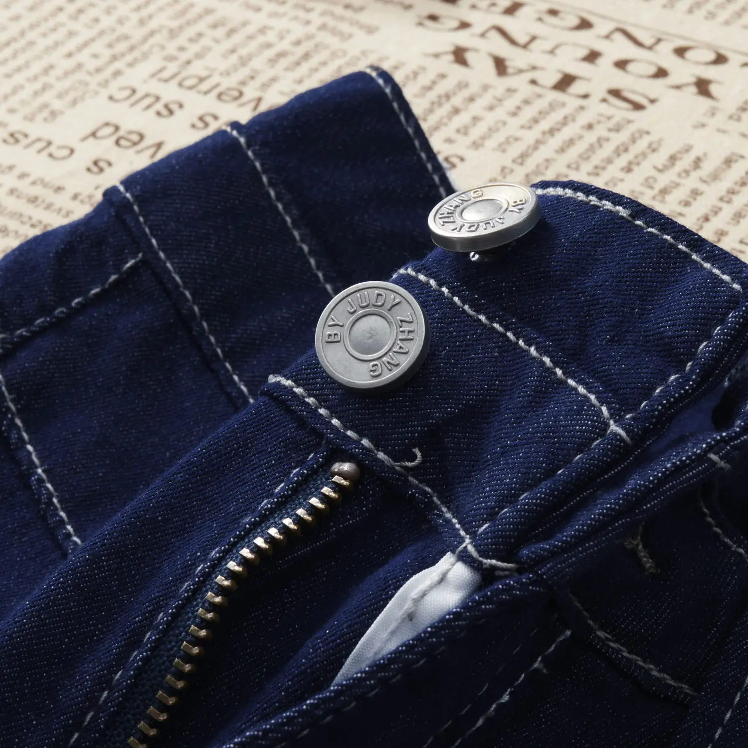 Women Wide Leg Jeans Double Buckle 2024 Navy