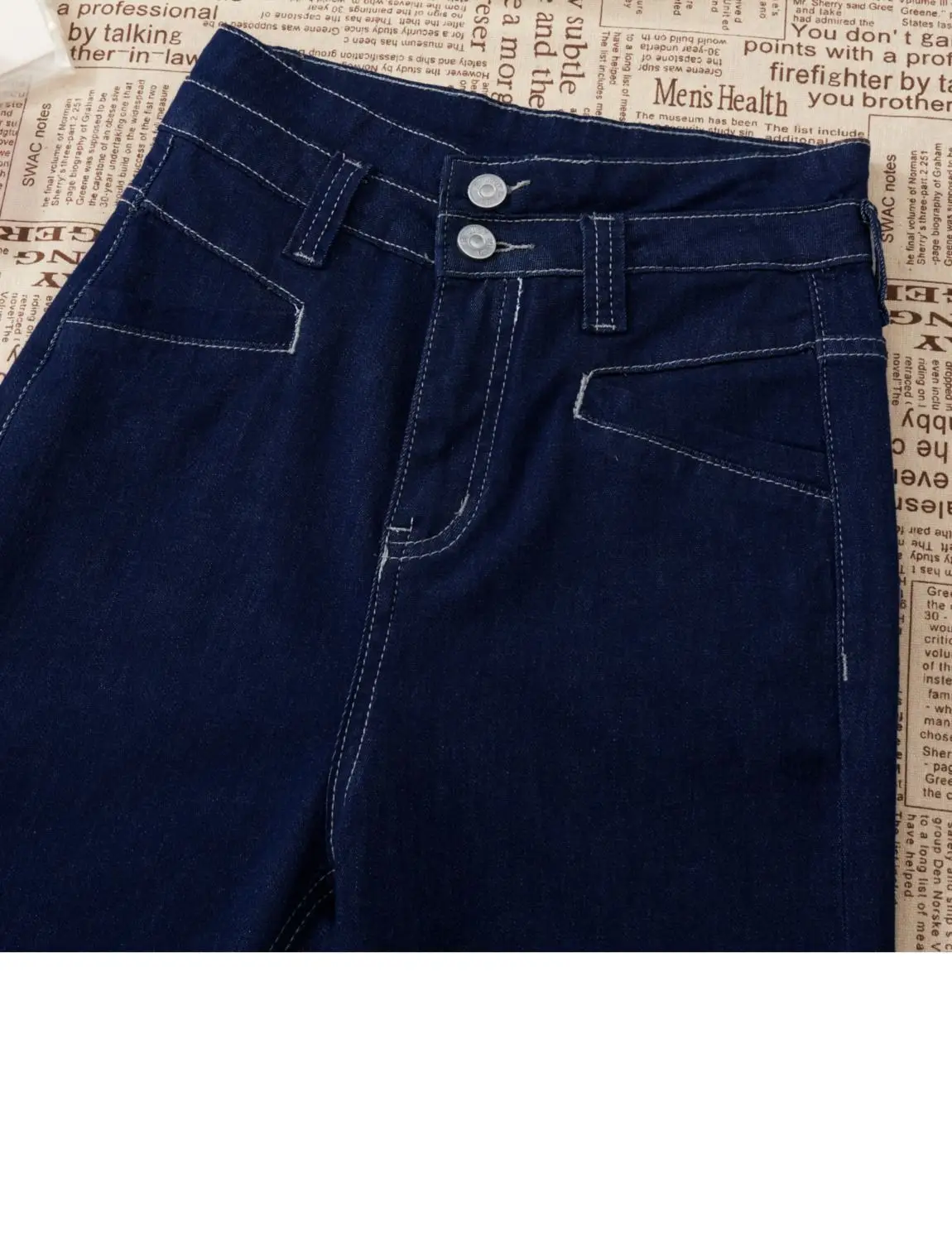 Women Wide Leg Jeans Double Buckle 2024 Navy — feature 2