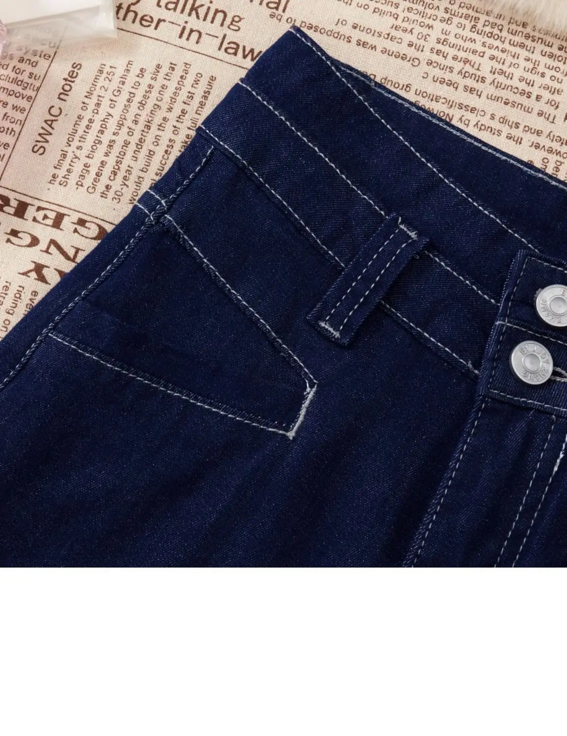 Women Wide Leg Jeans Double Buckle 2024 Navy — feature 3