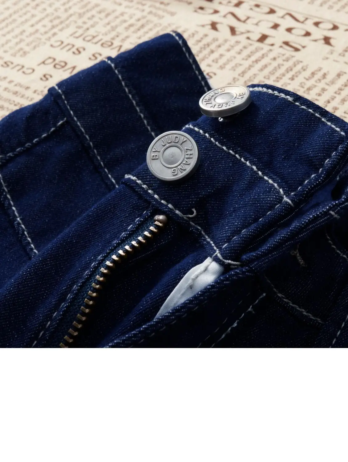 Women Wide Leg Jeans Double Buckle 2024 Navy — feature 5