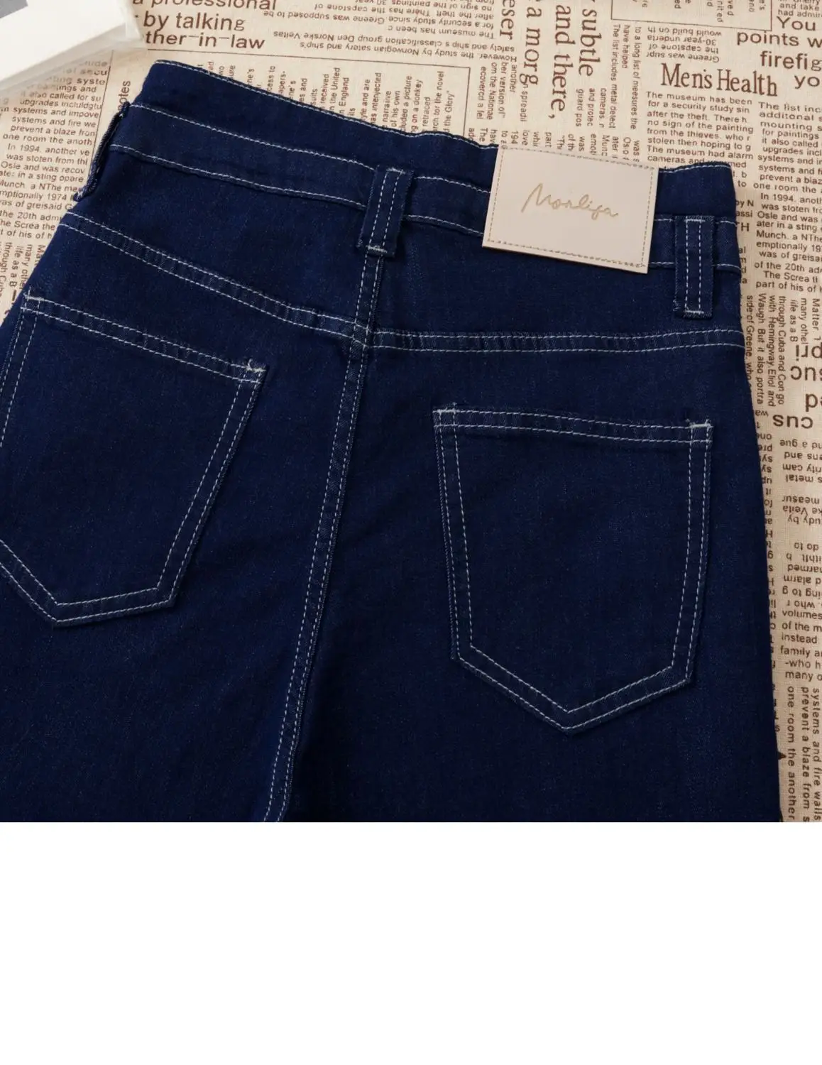 Women Wide Leg Jeans Double Buckle 2024 Navy — feature 8