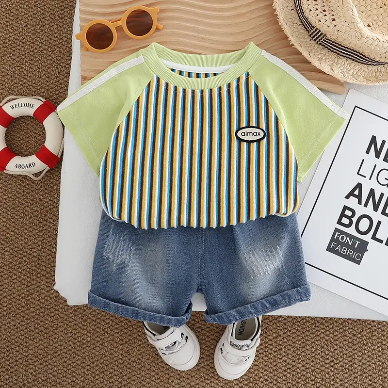 Boys Striped T-Shirt Shorts 2024 Summer Suit - Image 3