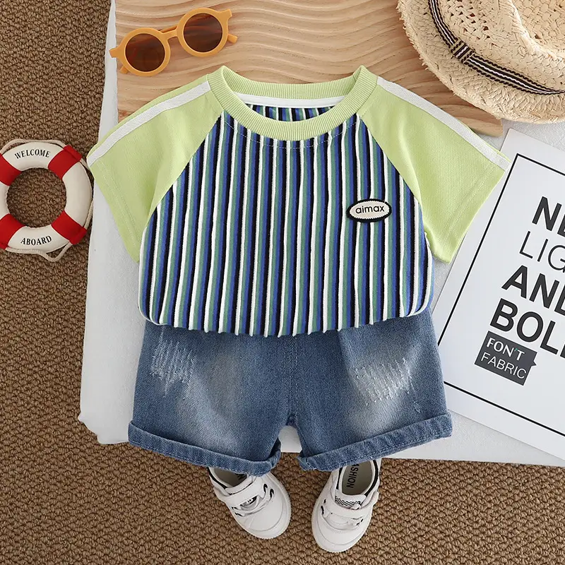 Boys Striped T-Shirt Shorts 2024 Summer Suit - Image 2
