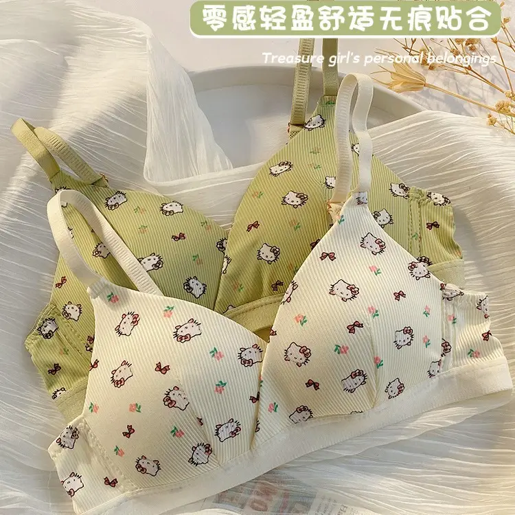 Girls' French-Style Triangle Cup Thin Bra, Small Chest Seamless Push-Up Underwear, Women's Wire-Free Student Comfortable Bra