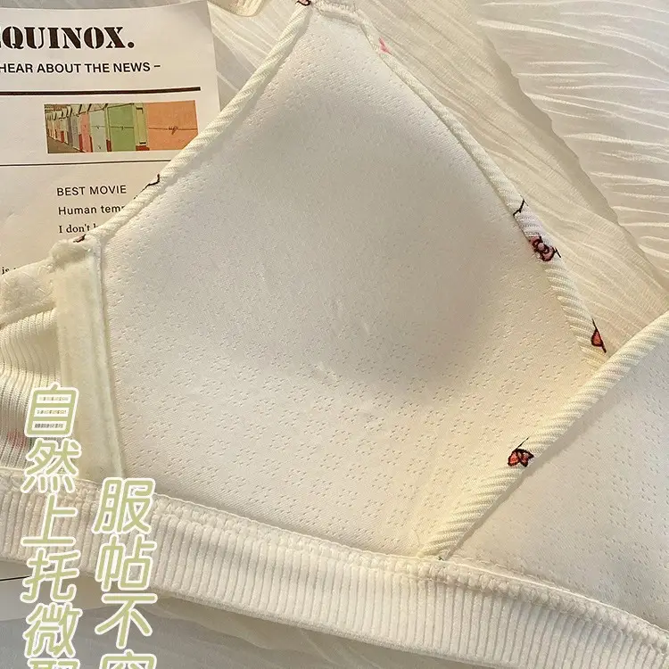 Girls' French-Style Triangle Cup Thin Bra, Small Chest Seamless Push-Up Underwear, Women's Wire-Free Student Comfortable Bra
