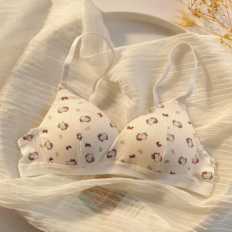 Girls' French-Style Triangle Cup Thin Bra, Small Chest Seamless Push-Up Underwear, Women's Wire-Free Student Comfortable Bra