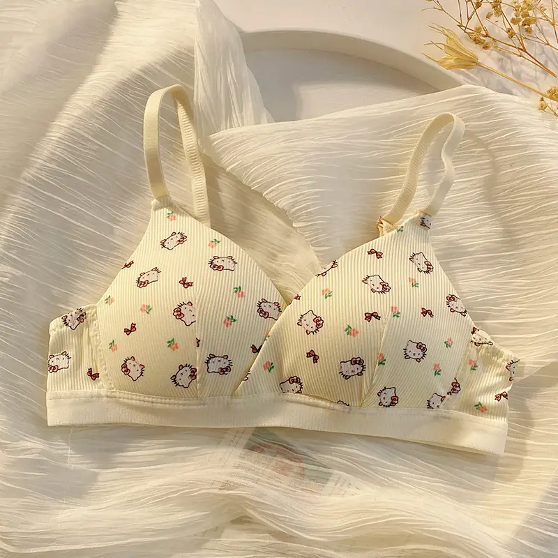 Girls' French-Style Triangle Cup Thin Bra, Small Chest Seamless Push-Up Underwear, Women's Wire-Free Student Comfortable Bra