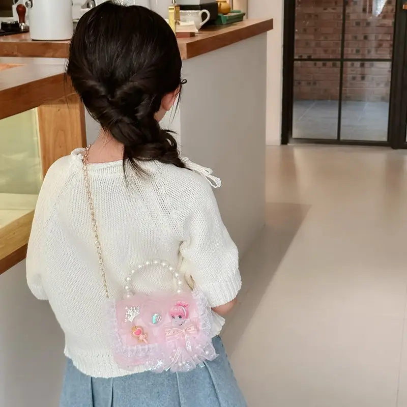 Princess Bow Handbag for Girls Purple Pearl Chain - Image 13