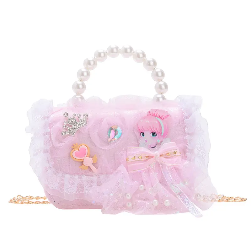Princess Bow Handbag for Girls Purple Pearl Chain - Image 14
