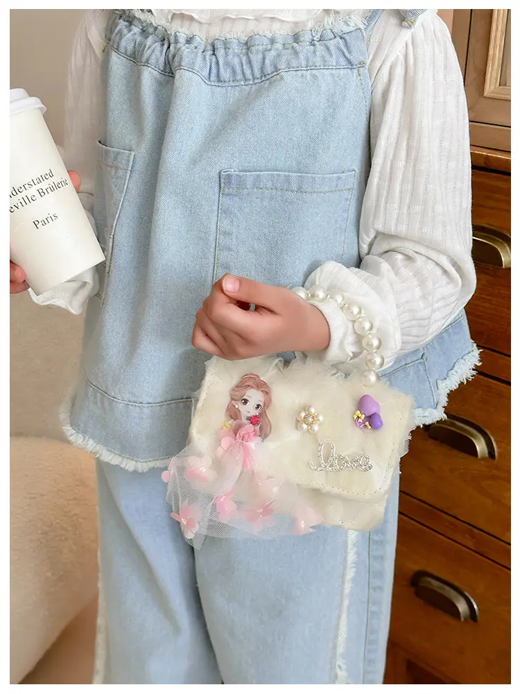 Princess Bow Handbag for Girls Purple Pearl Chain — feature 10
