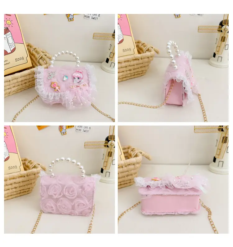 Princess Bow Handbag for Girls Purple Pearl Chain — feature 20