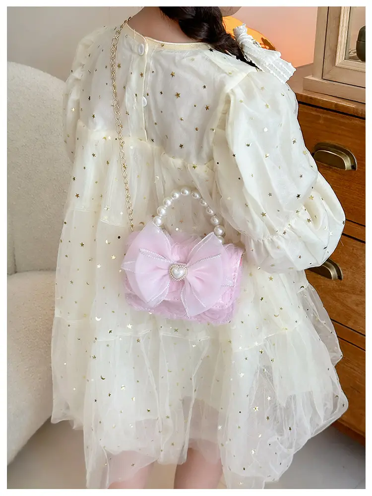 Princess Bow Handbag for Girls Purple Pearl Chain — feature 4