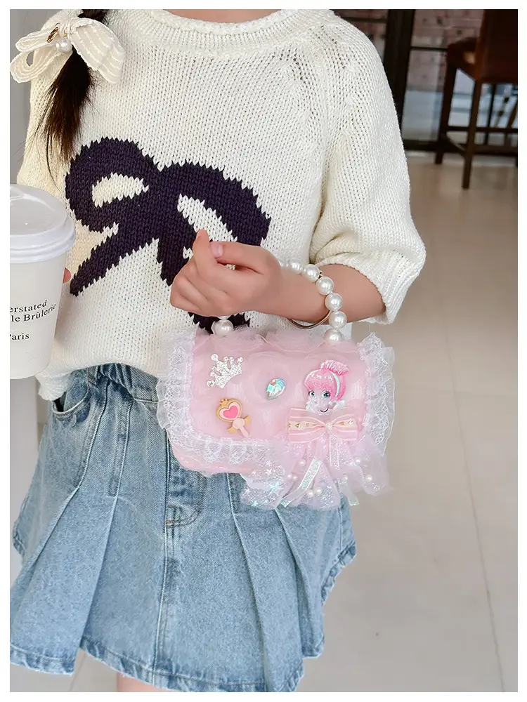 Princess Bow Handbag for Girls Purple Pearl Chain — feature 5