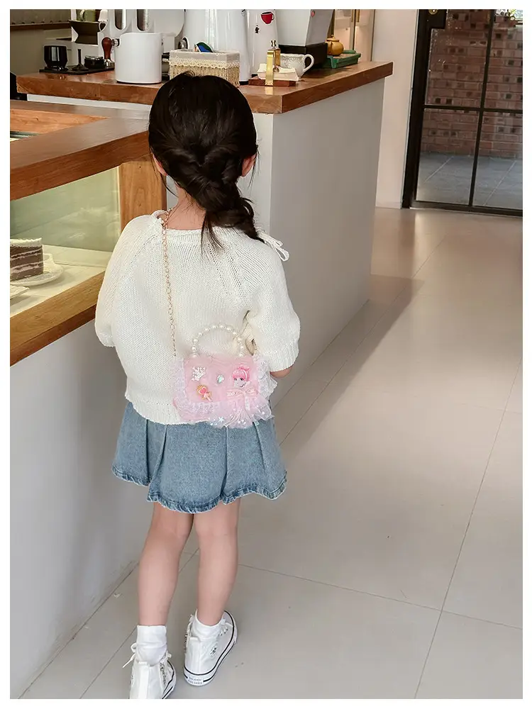 Princess Bow Handbag for Girls Purple Pearl Chain — feature 6