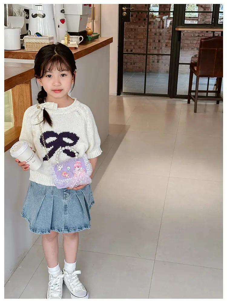 Princess Bow Handbag for Girls Purple Pearl Chain — feature 8