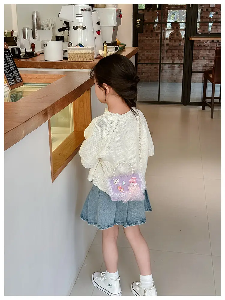 Princess Bow Handbag for Girls Purple Pearl Chain — feature 9