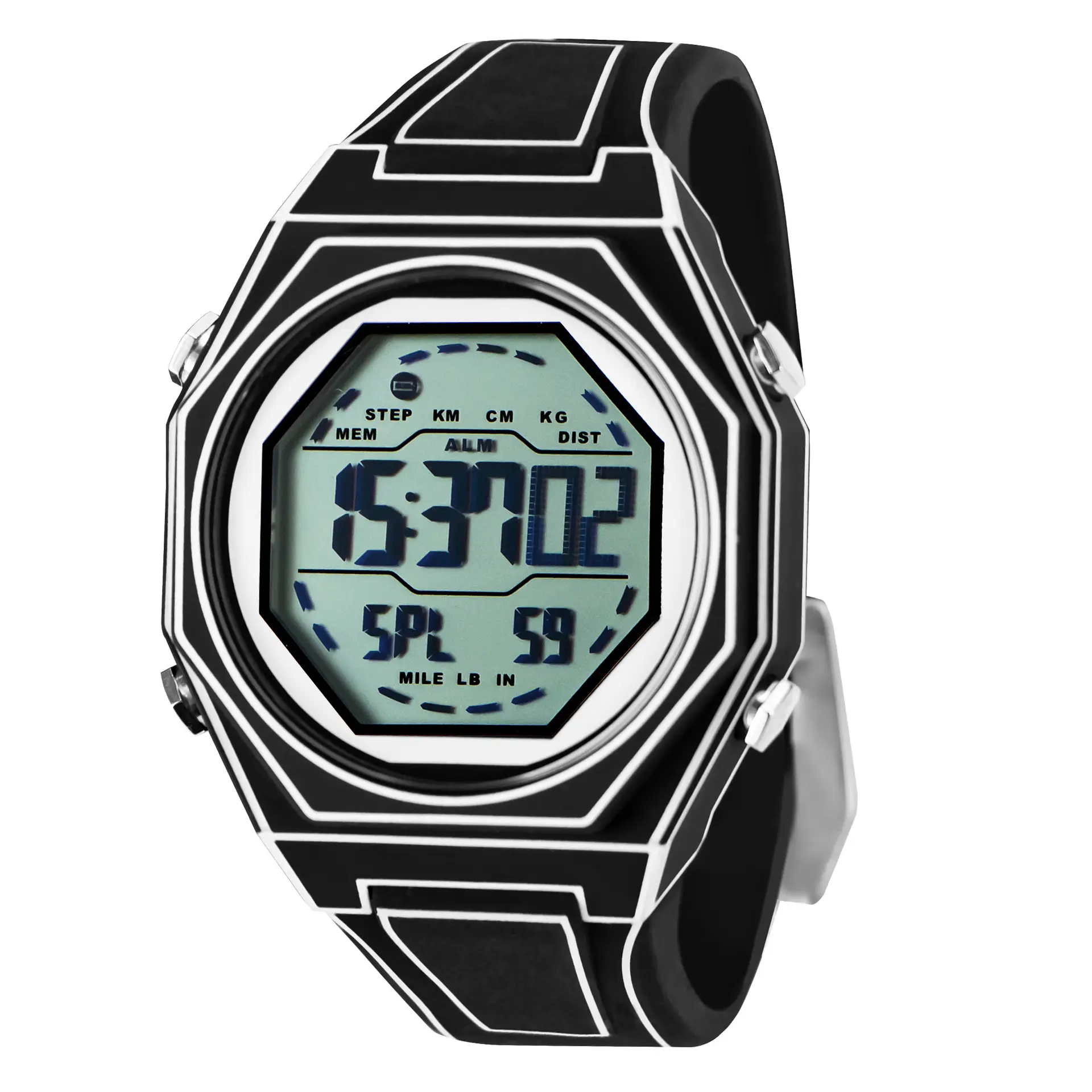 Digital Watch Black Octagonal Waterproof Sports Wear - Image 5