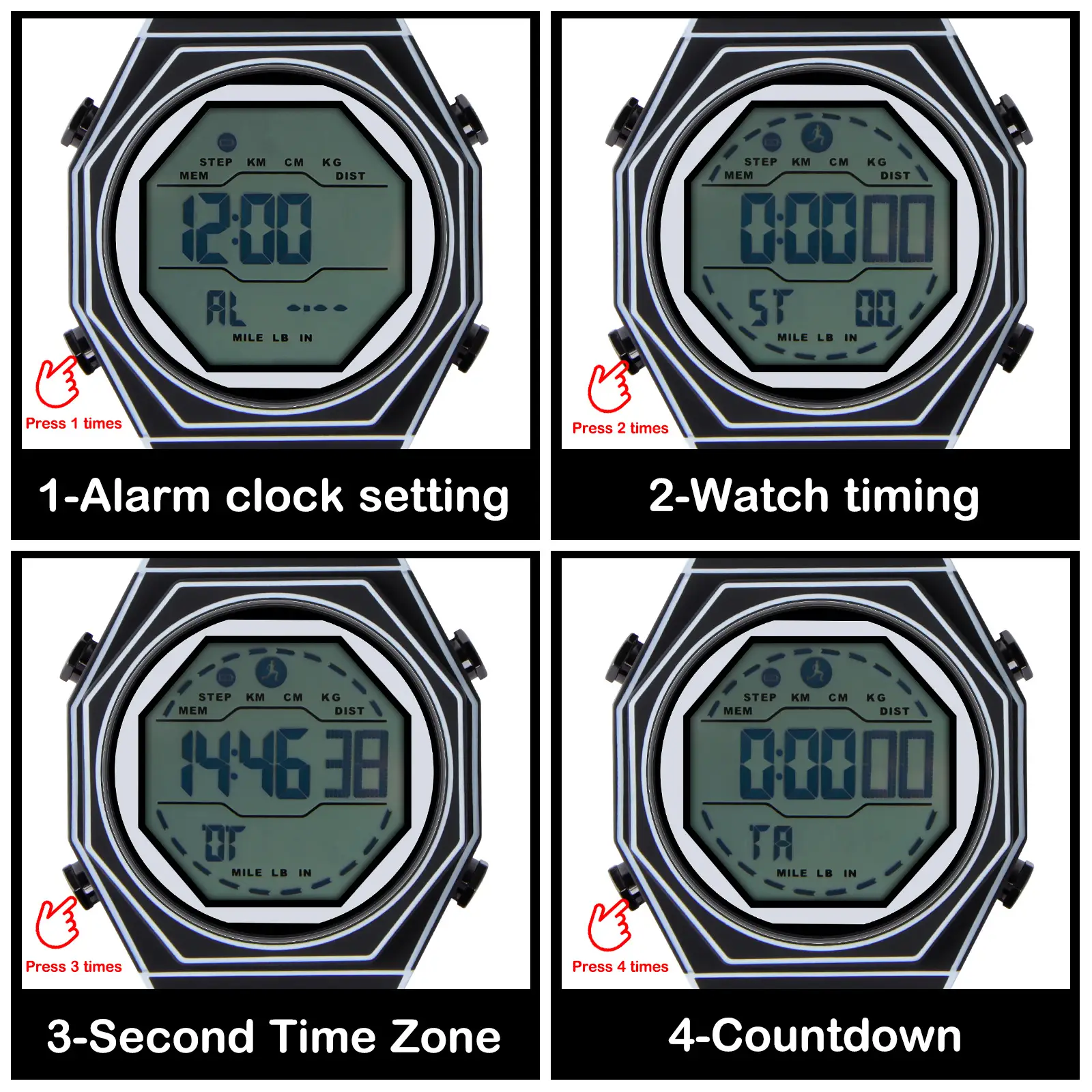 Digital Watch Black Octagonal Waterproof Sports Wear — feature 7