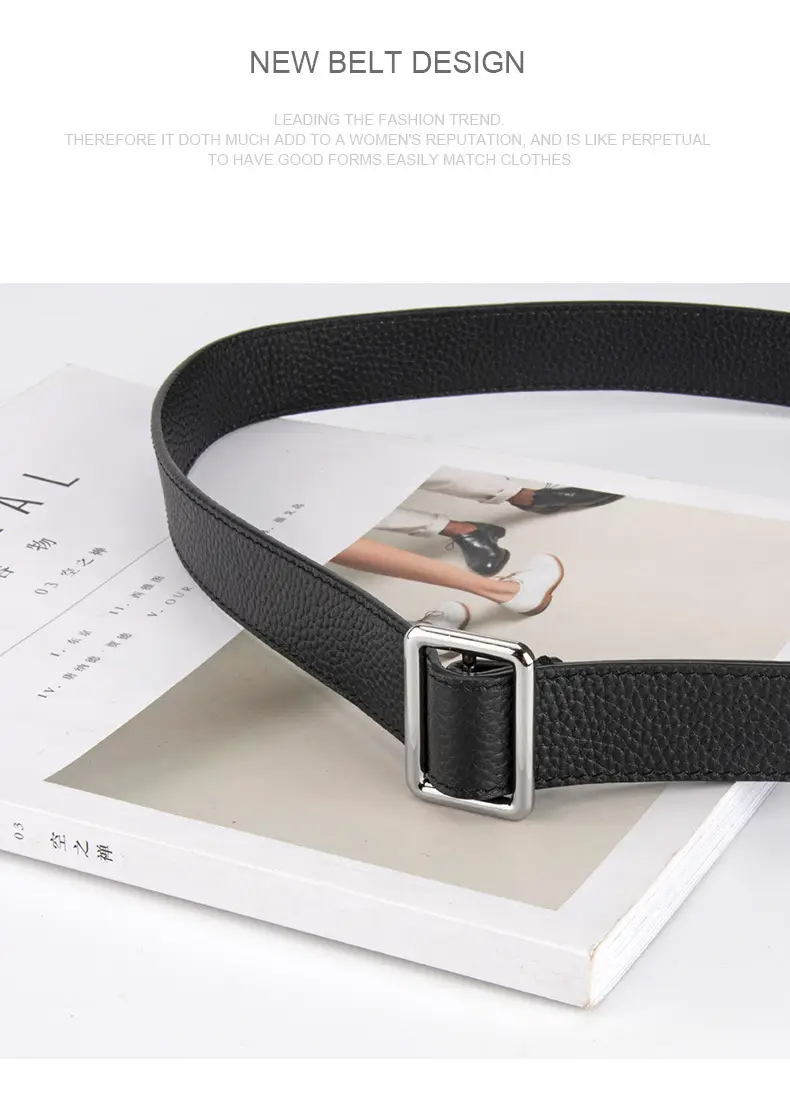 Black Leather Belt for Women with Buckle — feature 12