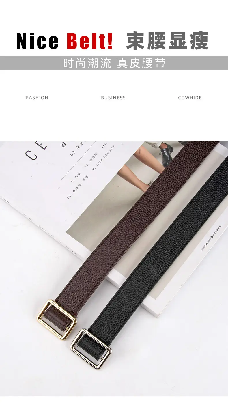Black Leather Belt for Women with Buckle — feature 3