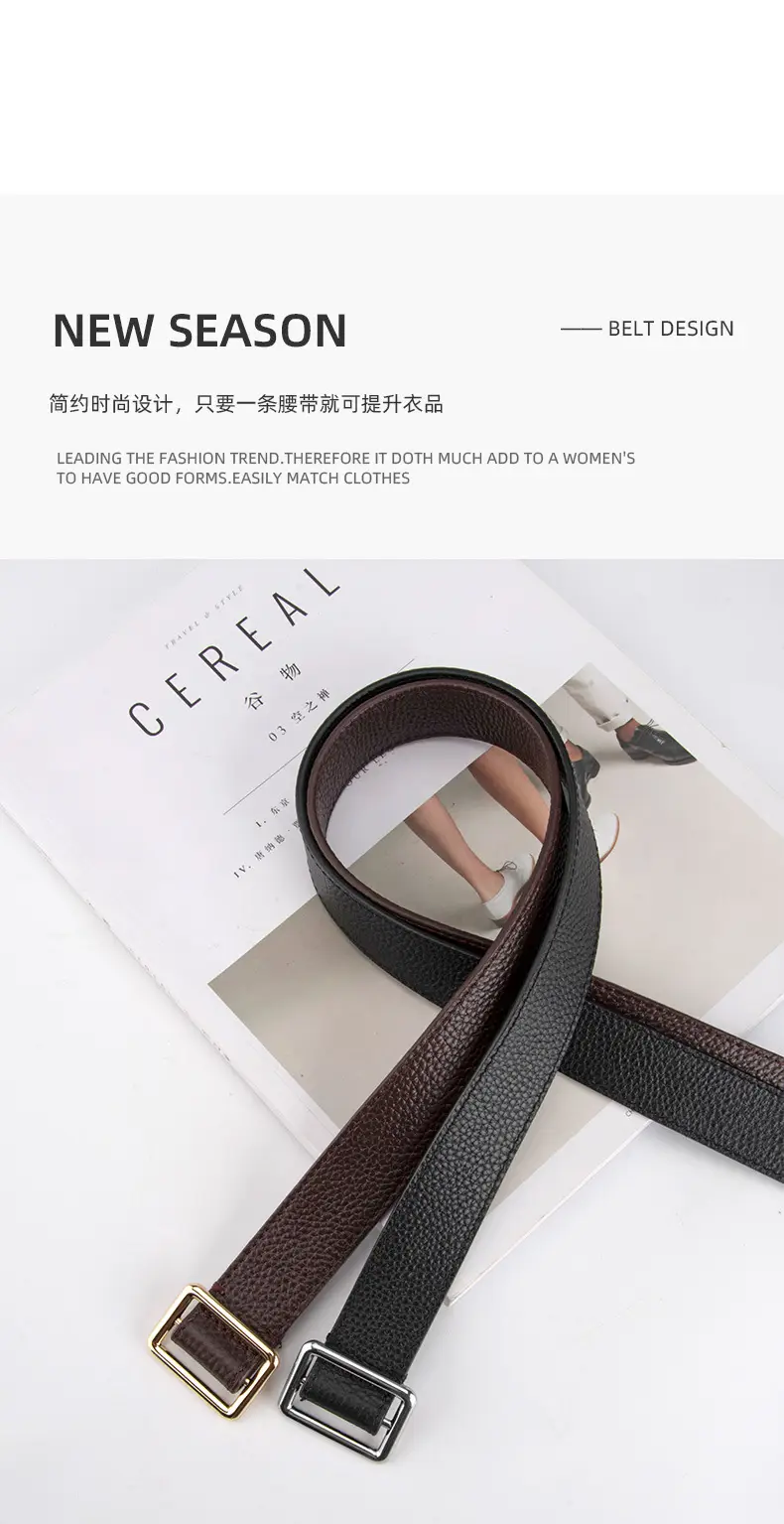 Black Leather Belt for Women with Buckle — feature 4