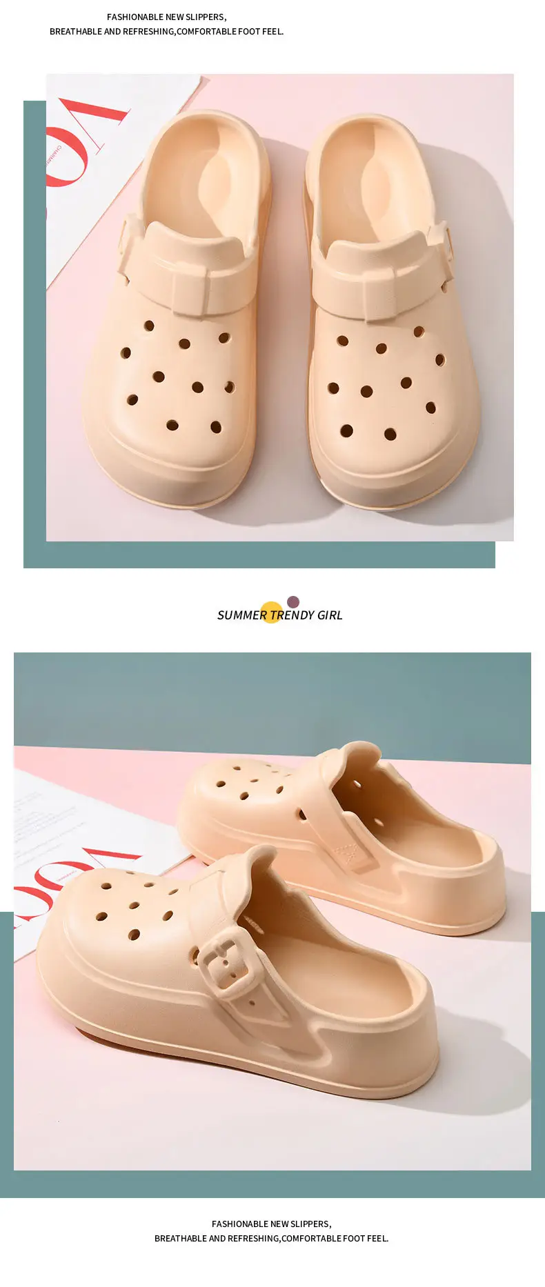 Baotou Cave Shoes Women's Summer Shoes for Stomping on Excrement Sense EVA Garden Shoes Thick Sole Height Increasing Outer Wear Beach Non-slip Breathable Slippers — feature 13