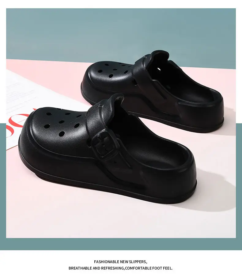 Baotou Cave Shoes Women's Summer Shoes for Stomping on Excrement Sense EVA Garden Shoes Thick Sole Height Increasing Outer Wear Beach Non-slip Breathable Slippers — feature 15