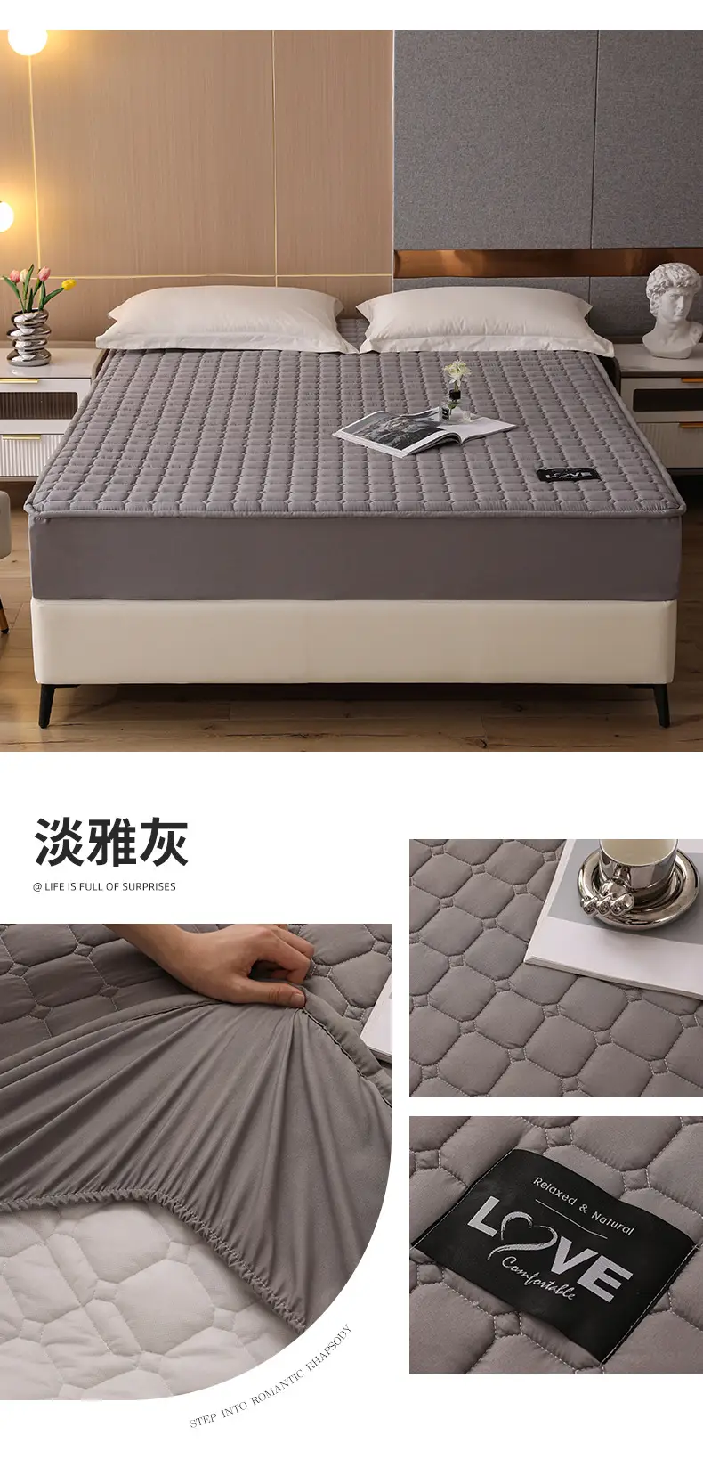 Quilted Bed Cover Single-piece Thickened Bed Sheet Four Seasons Bedspread Mattress Protector Dustproof Bedspread Bed Cover Full Enclosure — feature 14