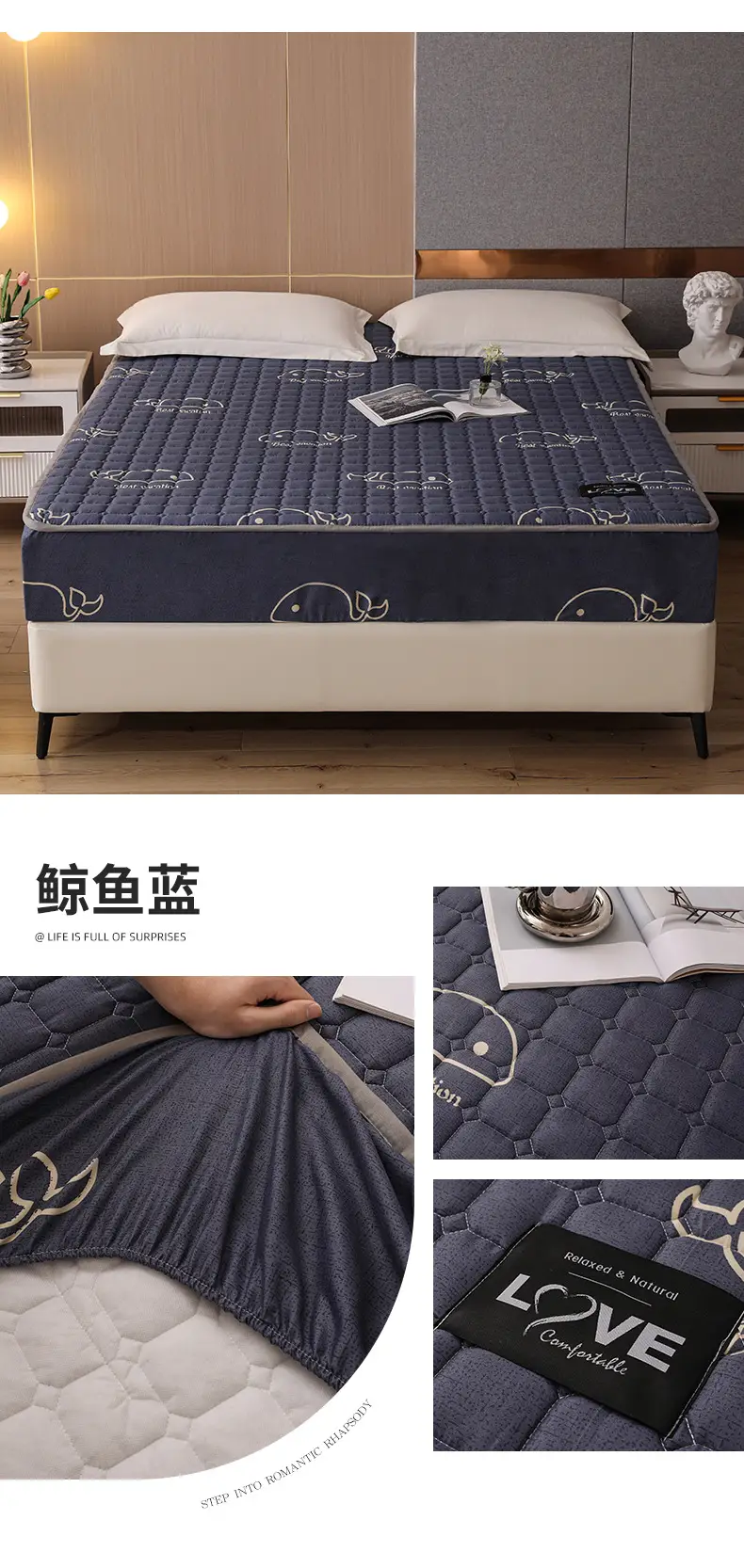 Quilted Bed Cover Single-piece Thickened Bed Sheet Four Seasons Bedspread Mattress Protector Dustproof Bedspread Bed Cover Full Enclosure — feature 16