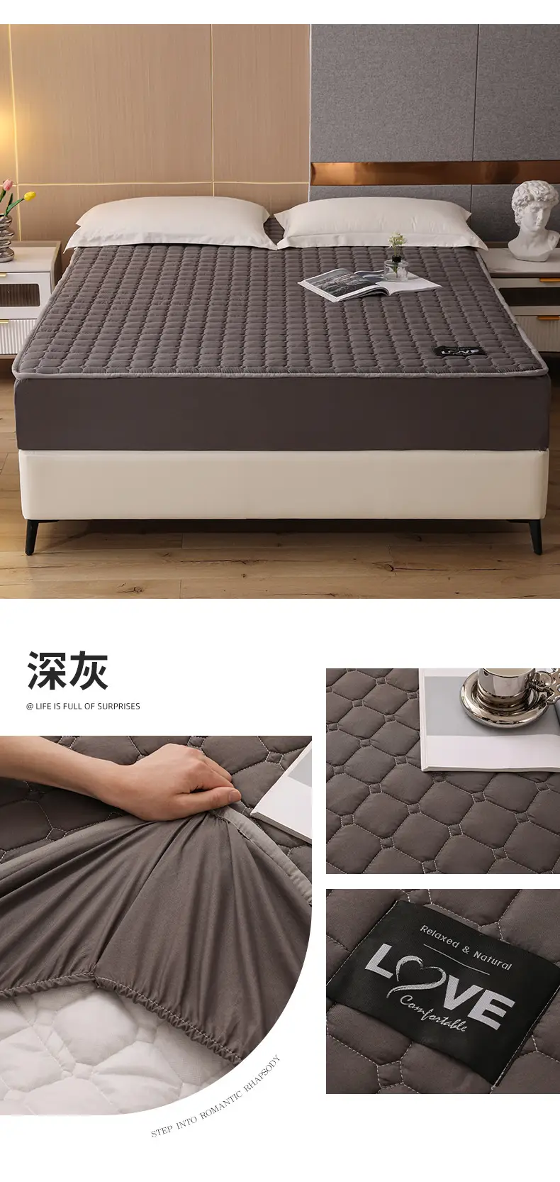 Quilted Bed Cover Single-piece Thickened Bed Sheet Four Seasons Bedspread Mattress Protector Dustproof Bedspread Bed Cover Full Enclosure — feature 19