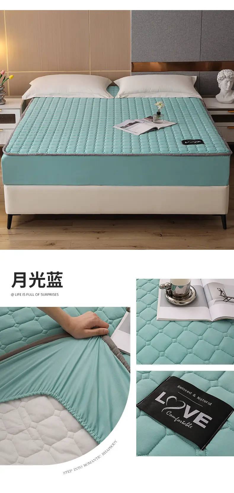 Quilted Bed Cover Single-piece Thickened Bed Sheet Four Seasons Bedspread Mattress Protector Dustproof Bedspread Bed Cover Full Enclosure — feature 23